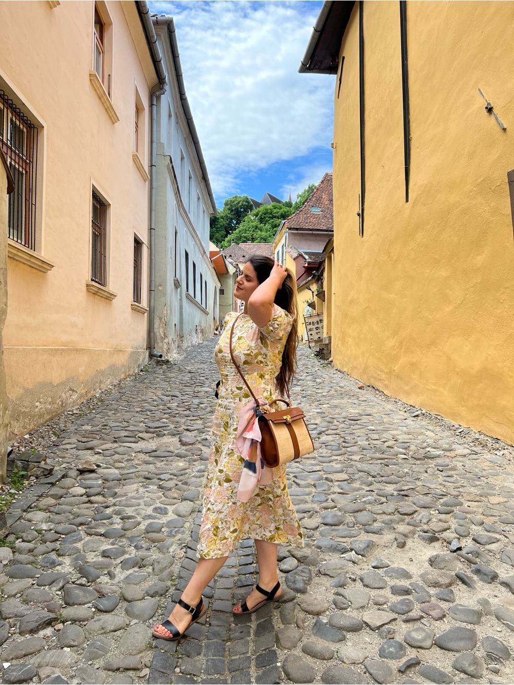 Linen Blend Midi Floral Dress